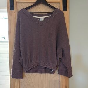 Free People Purple V-Neck Sweater Relaxed Fit